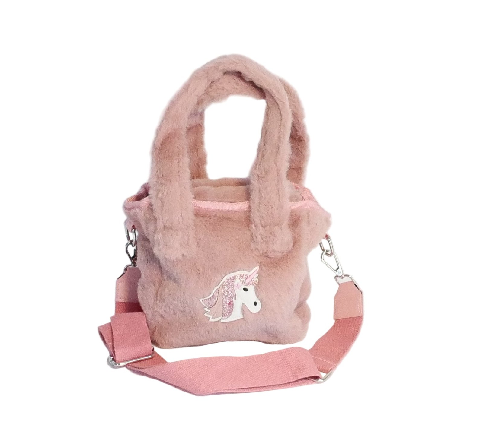 KiS Me Yksisarvinen Lasten Käsilaukku/ Olkalaukku Roosa Pörröinen Glitterkuvalla
