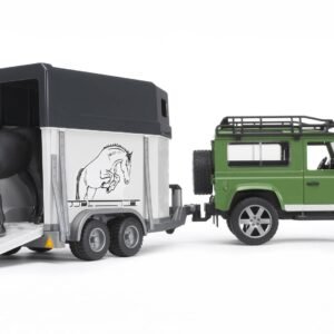 Bruder Land Rover Defender + Hevostraileri & Musta Hevonen
