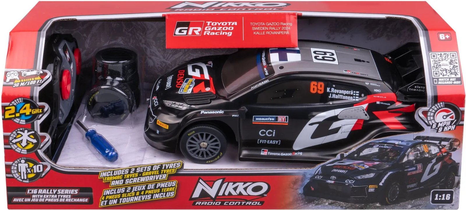 Nikko Radio-Ohjattava Toyota Gazoo Sweden 2024 Kalle Rovanperän Auto Lisärenkailla