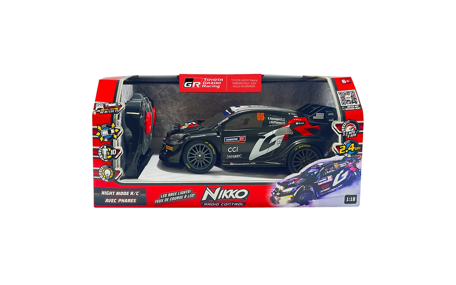 Nikko Radio-Ohjattava Toyota Gazoo Sweden 2024 Kalle Rovanperän Auto Night Mode RC