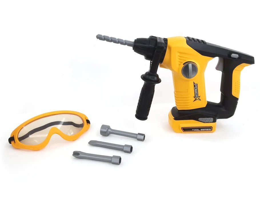 Power Tools Lasten Iskuporakone Valolla ja Äänellä +Suojalasit Leikkisetti