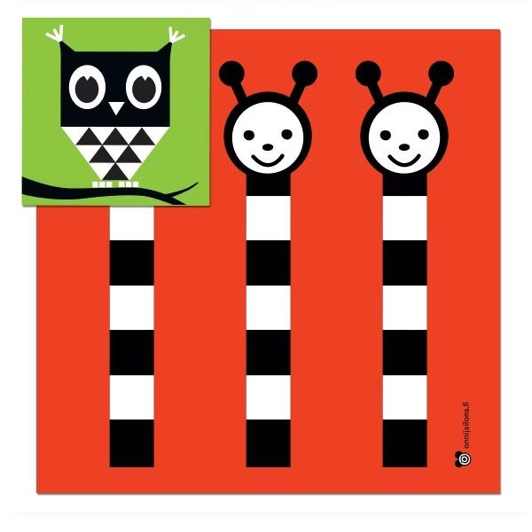 Onni Ja Ilona Kontrastikuva (Laminoitu) Kaksipuolinen Pöllö ja Toukat