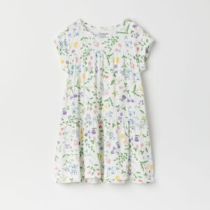 Mekko rypytetyllä hameosalla, kukkakuvio