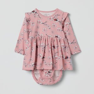 Mekko bodylla ja kirsikankukkakuviolla