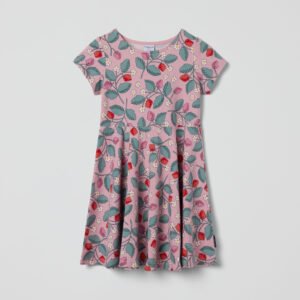 Lyhythihainen kellomekko mansikkakuviolla