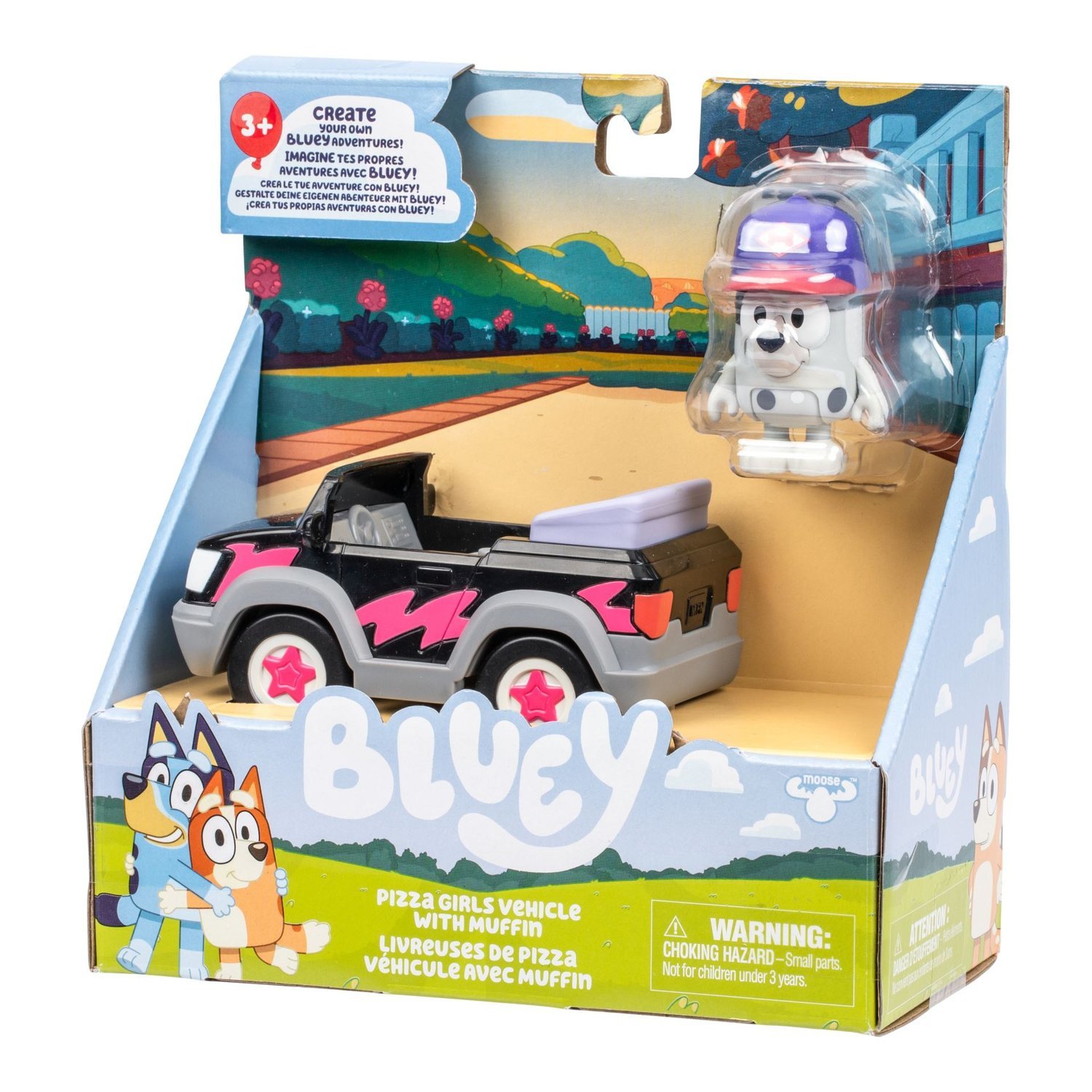 Bluey Ajoneuvo hahmon kanssa Pizza Girls ajoneuvo Muffinin kanssa