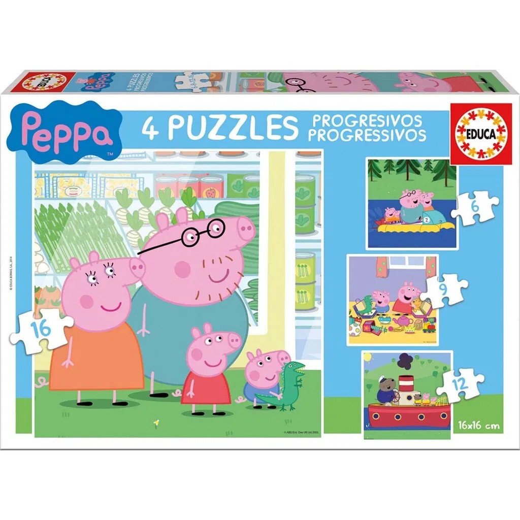 Educa Peppa Pig 4 palapelin pakkaus 6-9-12-16 palaa