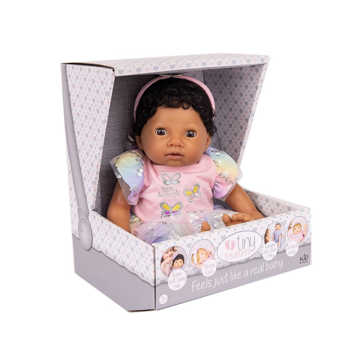 Tiny Treasures Tummaihoinen nukke Sateenkaarimekko