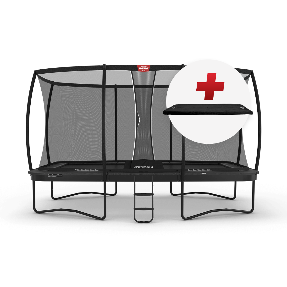 BERG Ultim Champion Regular 500 Harmaa + Safety Net DLX XL - Trampoliini Suorakulmainen - 500 x 300 cm