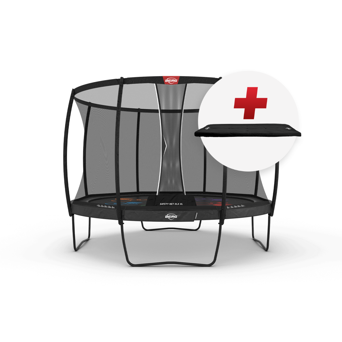 BERG Champion Regular 430 Harmaa Levels + Safety Net DLX XL - Trampoliini Pyöreä - 430 cm