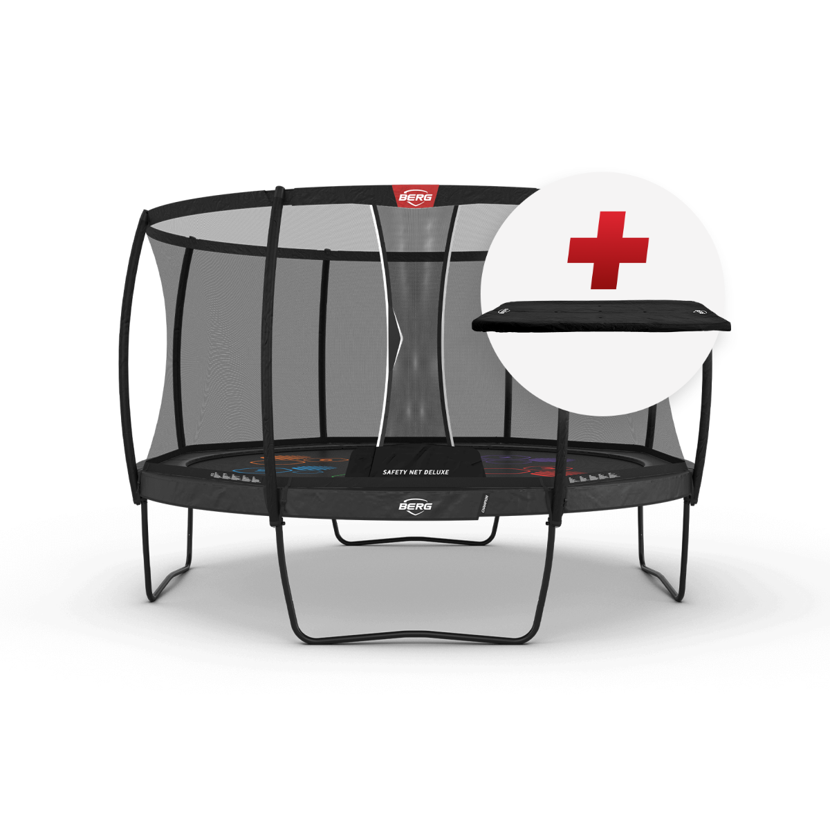 BERG Champion Regular 430 Harmaa Levels + Safety Net Deluxe - Trampoliini Pyöreä - 430 cm