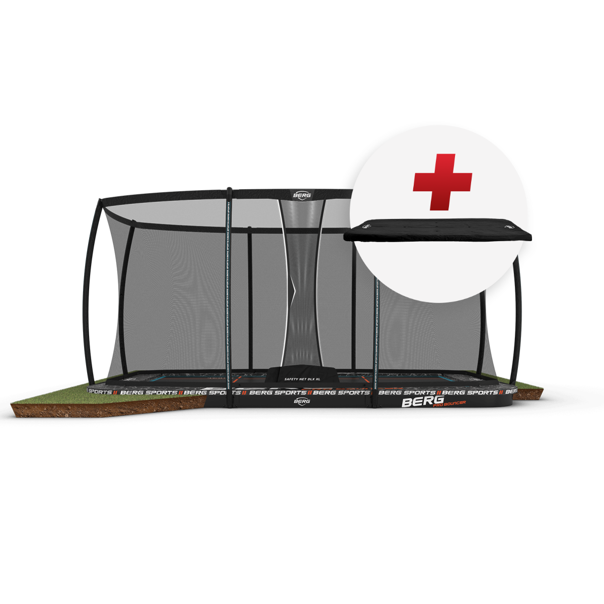 BERG SPORTS Ultim Pro Bouncer FlatGround 500 + Safety Net XL - Trampoliini Suorakulmainen - 500 x 300 cm
