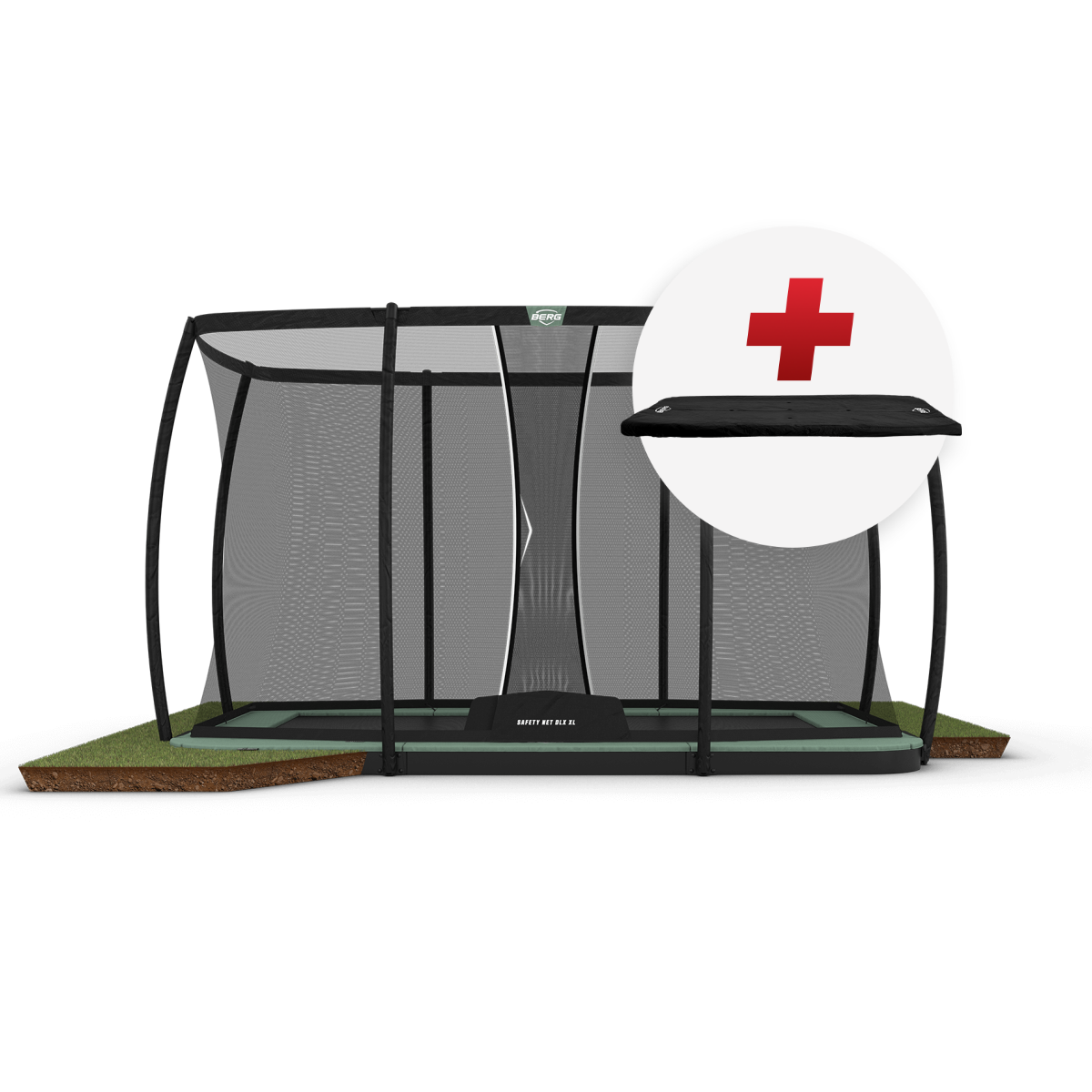BERG Ultim Champion ECO FlatGround 410 + Safety Net DLX XL - Trampoliini Suorakulmainen - 410 x 250 cm