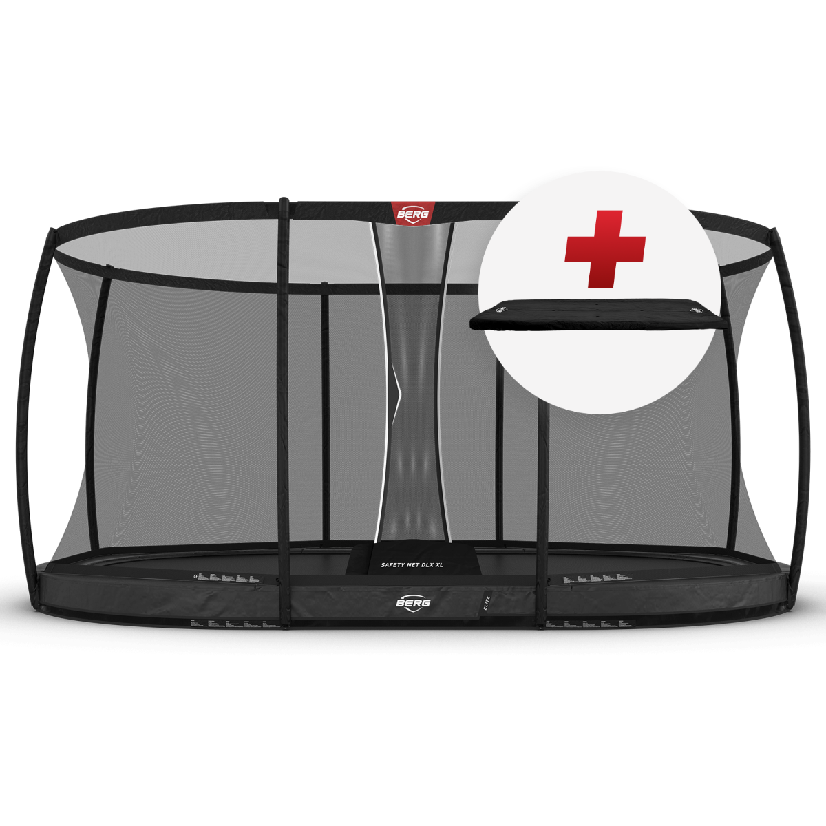 BERG Grand Elite InGround 520 Harmaa + Safety Net DLX XL - Trampoliini Ovaali - 520 x 345 cm