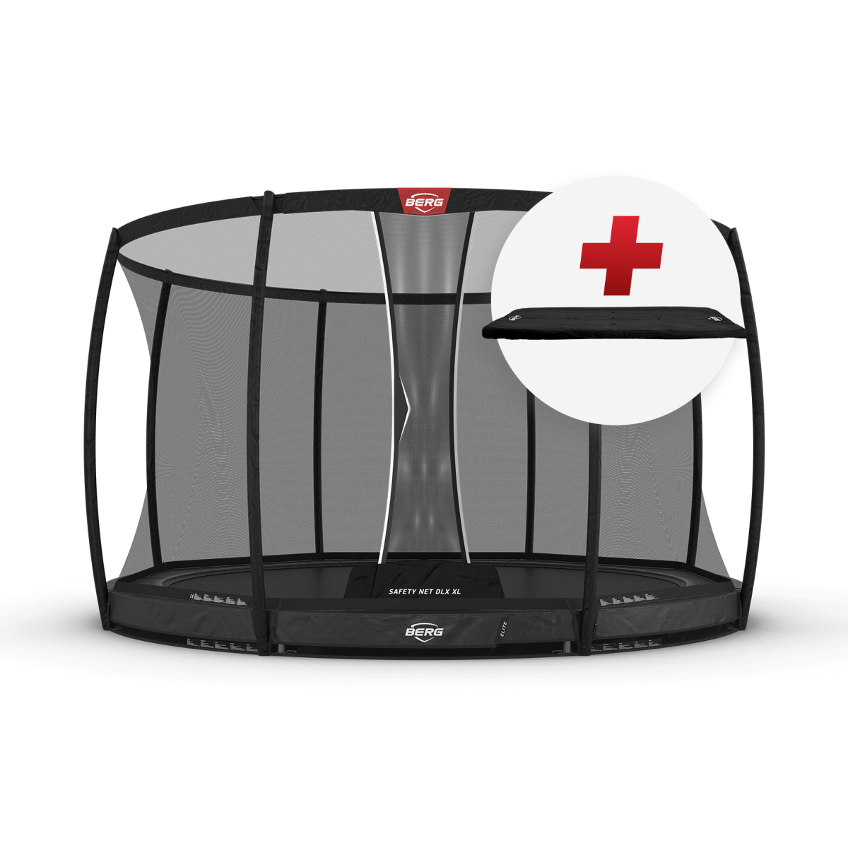 BERG Elite InGround 430 Harmaa + Safety Net DLX XL - Trampoliini Pyöreä - 430 cm