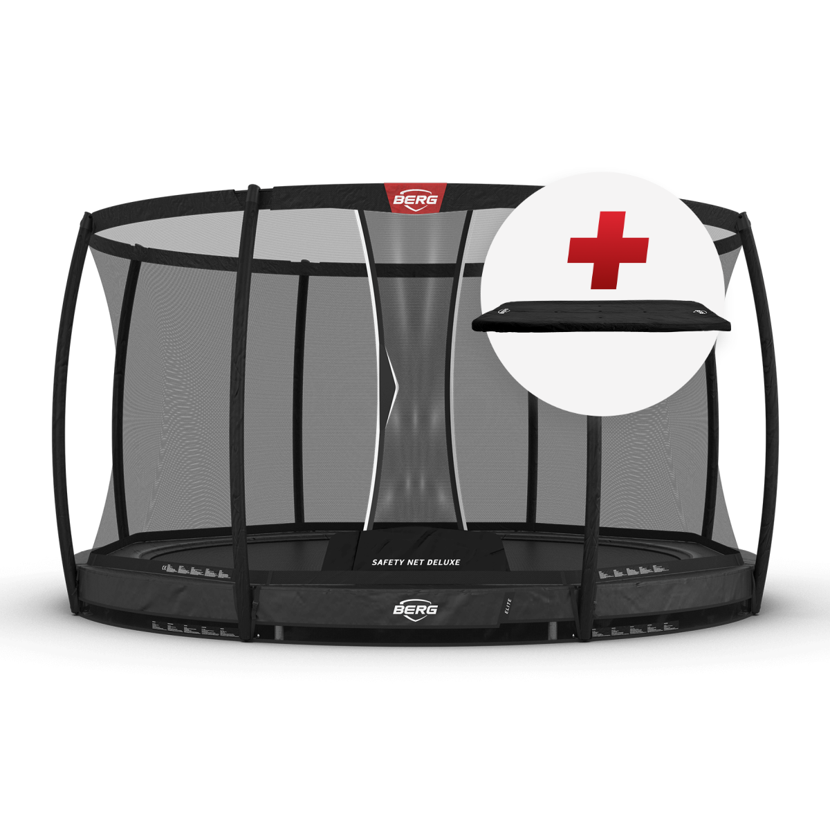 BERG Elite InGround 380 Harmaa + Safety Net Deluxe - Trampoliini Pyöreä - 380 cm