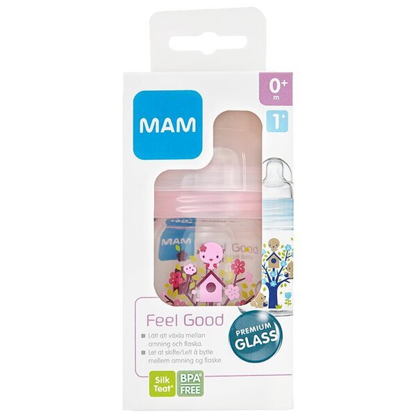 Lasinen ruokintapullo Mam Feel Good, 0 kk+, 170 ml