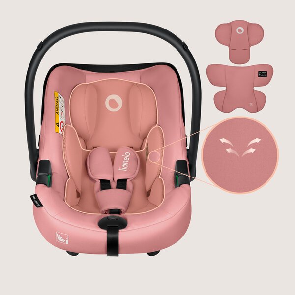 Lionelo Astrid iSize Pink Coral -turvaistuin ISOFIX-jalustalla, 40-87 cm, vaaleanpunainen