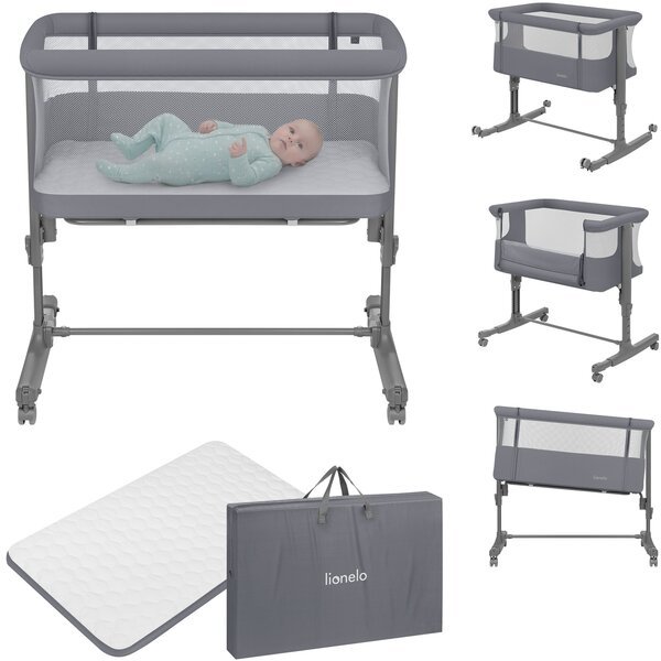 Lionelo Grey Monument 3in1 - keinutuoli, sängyn vieressä käytettävä kehto ja vapaasti seisova kehto