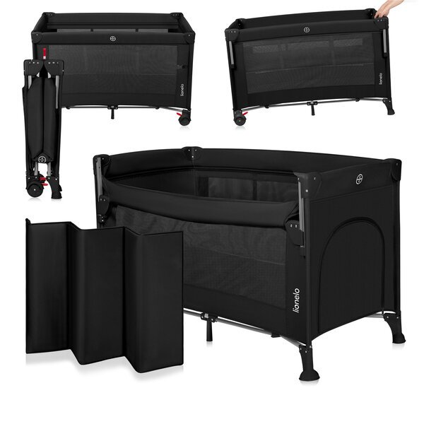 Lionelo Ellen Black Carbon 3in1 -matkasänky-leikkikehä