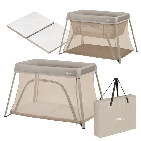 Lionelo Alice Beige Olive taitettava matkasänky 3in1, 104x70 cm, hiekanvärinen