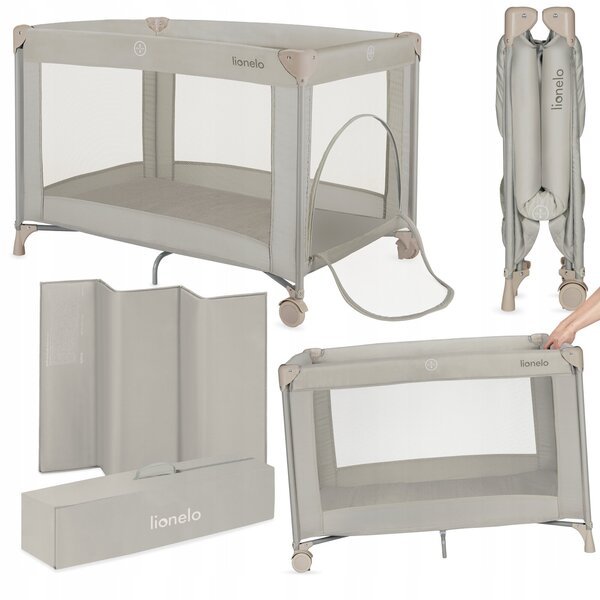 Lionelo Amelie Beige Sand taitettava matkasänky, 120x60 cm, hiekanvärinen