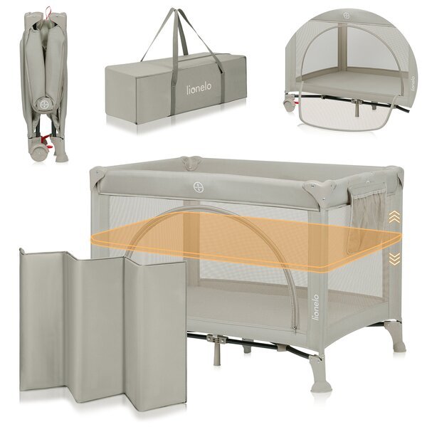 Matkasänky-leikkikehä Lionelo Laura Beige Sand 2in1