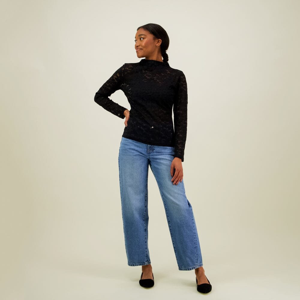 Mock Neck Lace -Pitsipaita | Licorice - L