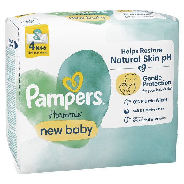 PAMPERS Harmonie New Baby kosteat vauvapyyhkeet, 184 kappaletta