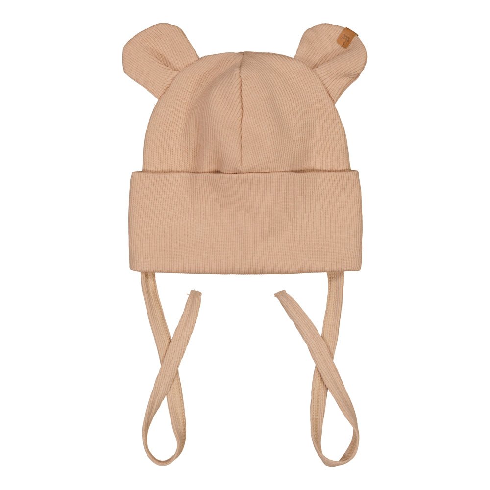 RIB BEAR BEANIE, MACADAMIA - 1-2Y