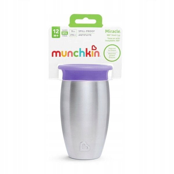 Ruostumattomasta teräksestä valmistettu kuppi Munchkin Miracle 360, 12 kk+, violetti, 296 ml, 05190901