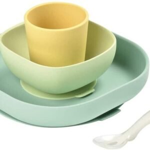 BEABA silikoninen vauvan ruokailusetti, 4 kappaletta, imukuppi, liukumaton, keltainen