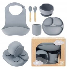 Silikoninen vauvan astiasetti MoMi Ami, harmaa