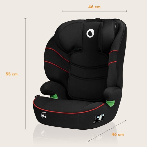 Lionelo Lars i-Size Sporty Black Red turvaistuin 15–36 kg, 100–150 cm, musta/punainen