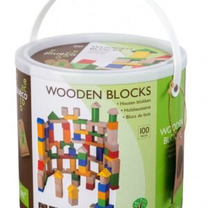 100 osaa puupalikoita käytännöllisessä astiassa