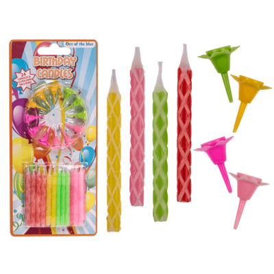 24 kpl syntymäpäiväkynttilöitä, 12 kpl pidikkeitä