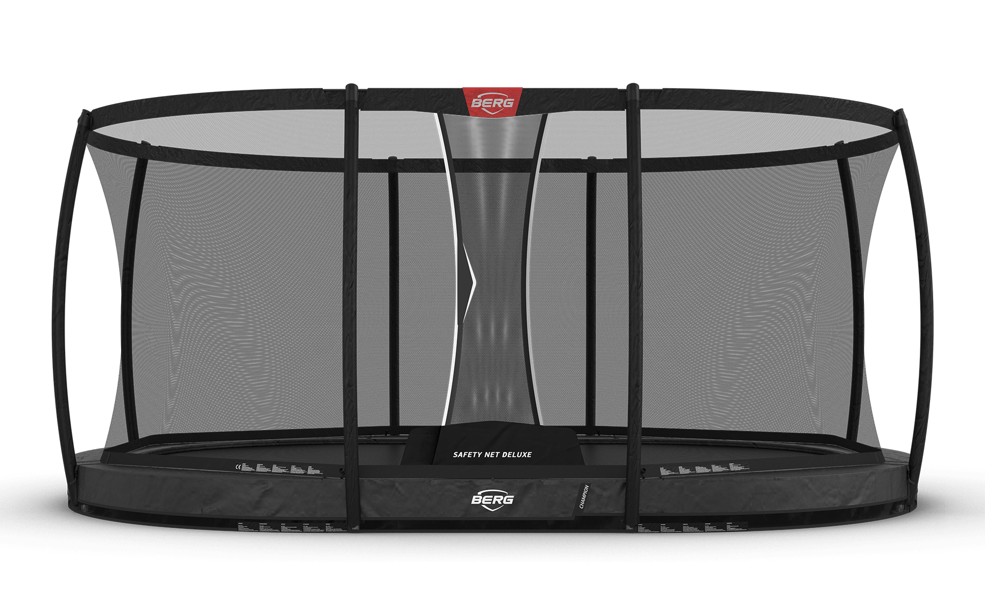 BERG Grand Champion InGround 470 Harmaa + Safety Net Deluxe - Trampoliini Ovaali - 470 x 310 cm