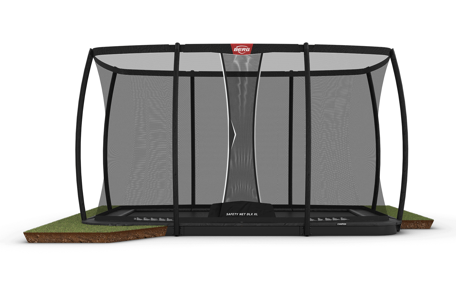 BERG Ultim Champion FlatGround 410 Harmaa + Safety Net DLX XL - Trampoliini Suorakulmainen - 410 x 250 cm