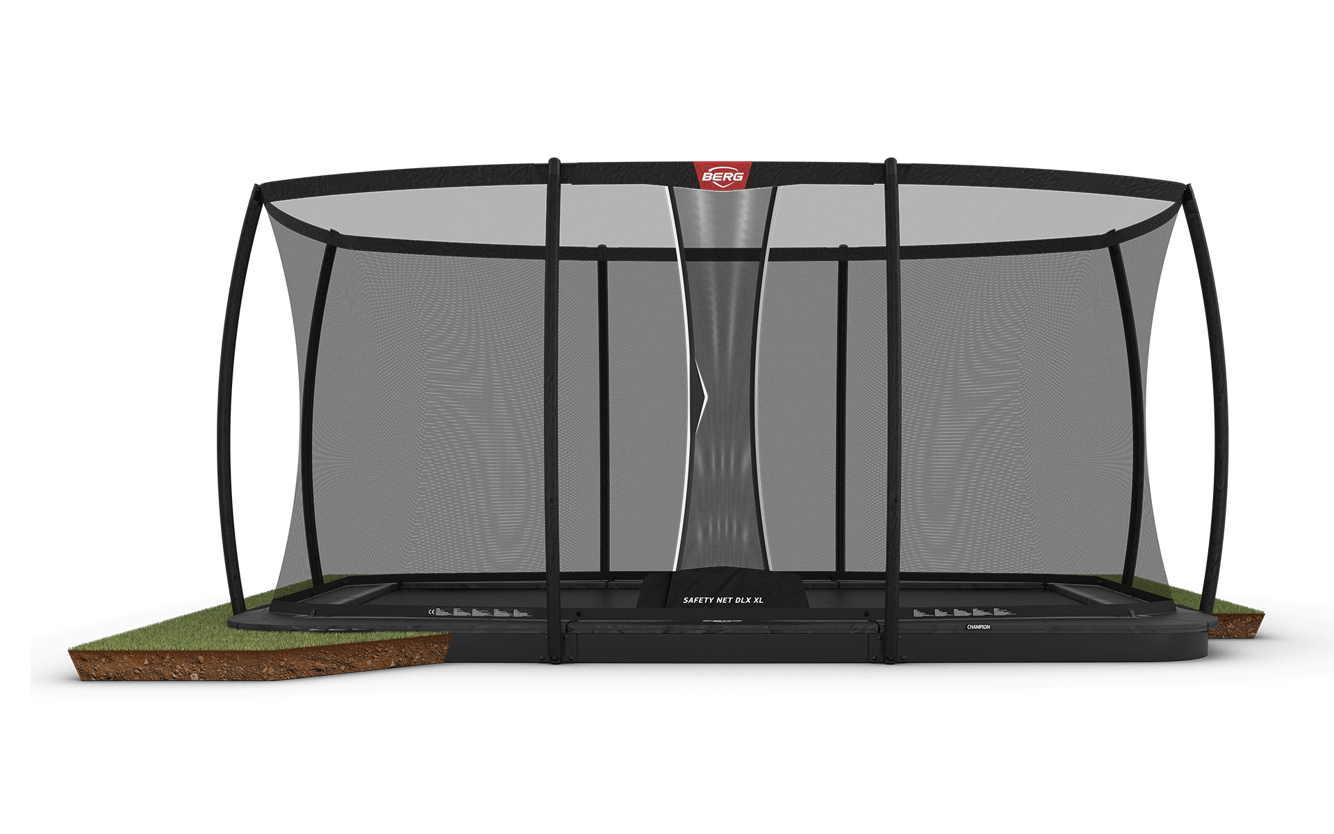 BERG Ultim Champion FlatGround 500 Harmaa + Safety Net DLX XL - Trampoliini Suorakulmainen - 500 x 300 cm