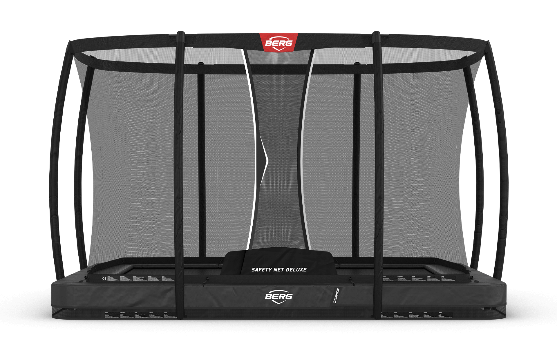 BERG Ultim Champion InGround 330 Harmaa + Safety Net Deluxe - Trampoliini Suorakulmainen - 330 x 220 cm