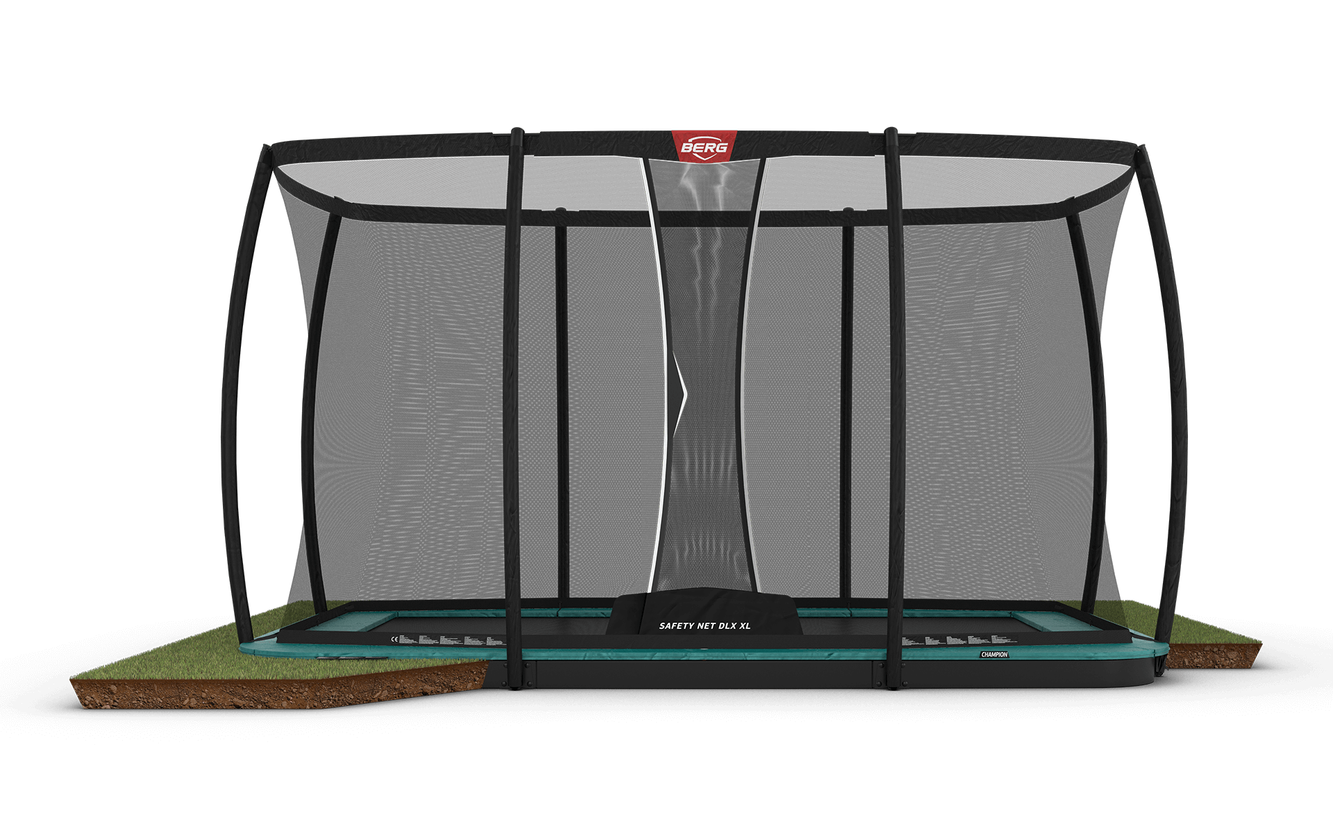 BERG Ultim Champion FlatGround 410 Vihreä + Safety Net DLX XL - Trampoliini Suorakulmainen - 410 x 250 cm