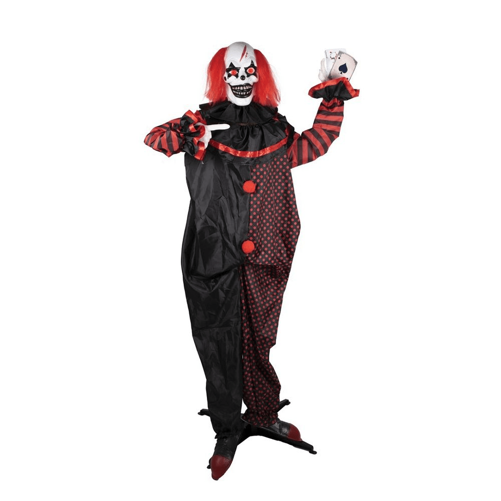Animoitu kaksipäinen klovni 180 cm Halloween-koriste äänisensorilla 23033