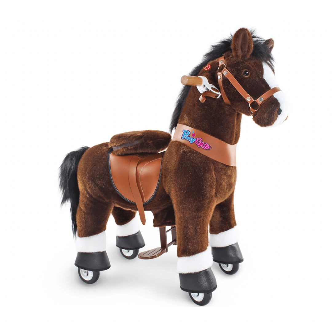 Ride-on Suklaanruskea hevonen valkoisilla kavioill PonyCycle ratsuhevonen Ux321