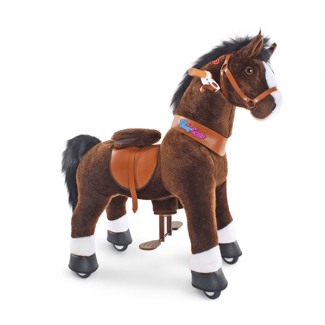 Ride-on suklaanruskea hevonen valkoisilla kavioill PonyCycle-ratsuhevonen Ux421