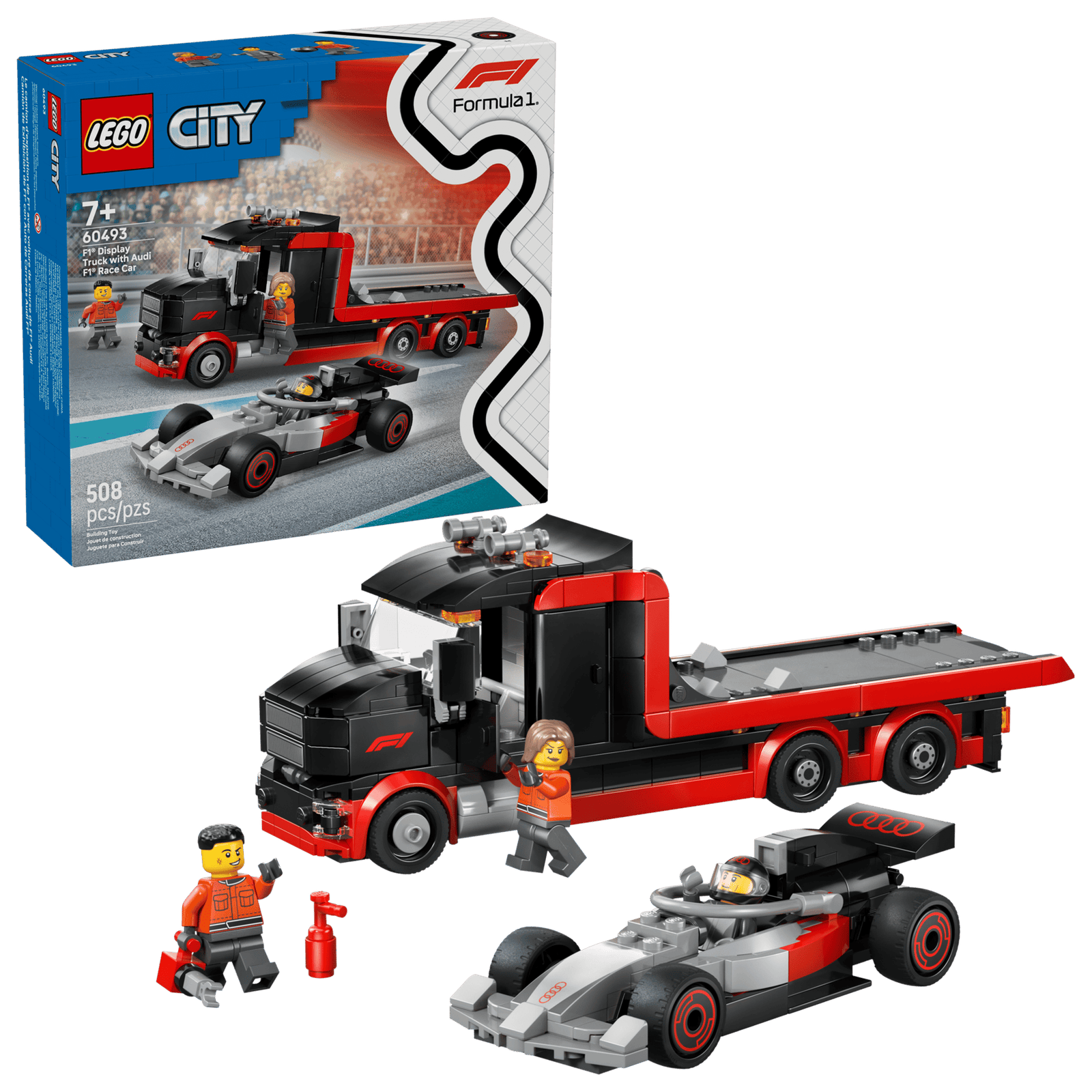 LEGO City 60493 F1-kuljetusauto ja Audi F1 ‑kilpa-auto