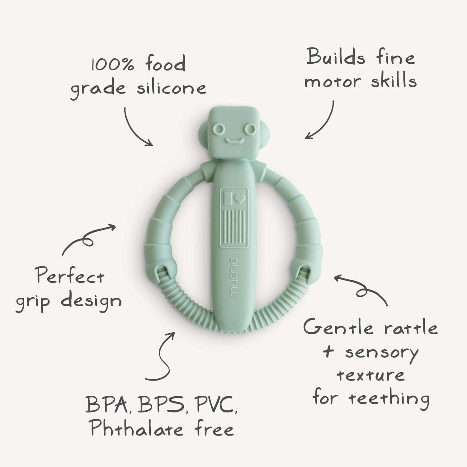 Mushie Robot Rattle Teether Robotti Purulelu