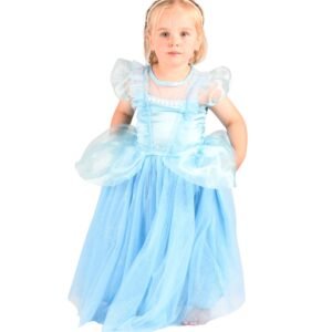 Lasten Prinsessamekko (Tuhkimo) + Hiuspanta 122-128 cm (6-8v)