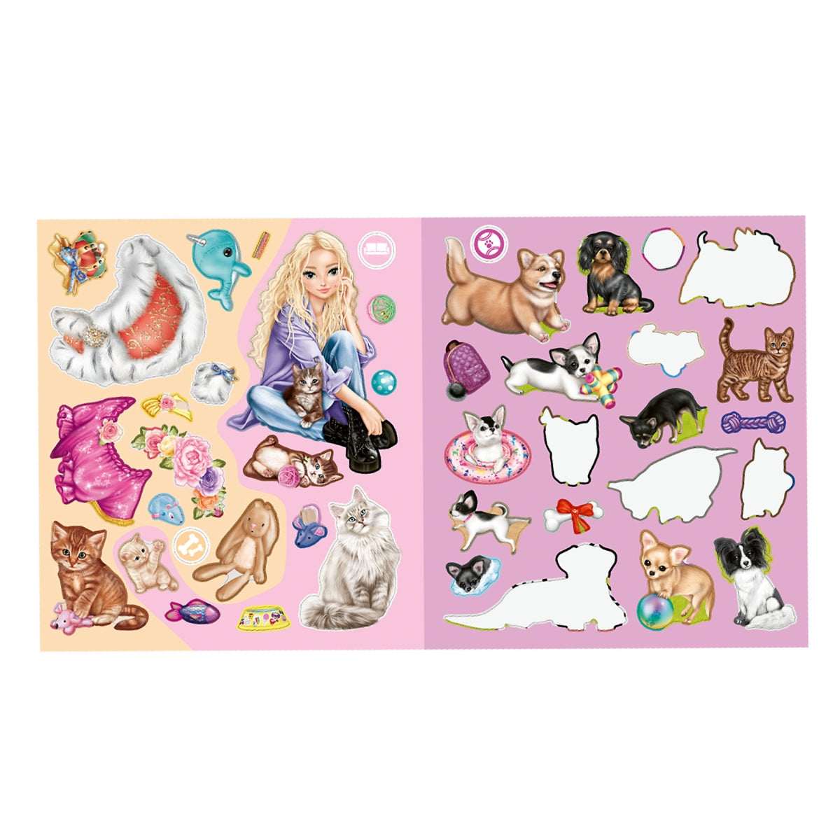 Top Model Askartelu Stickerworld Kitty and Doggy Tarrakirja