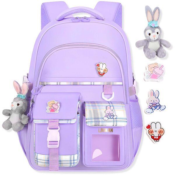 Ergonominen lasten reppu– koululaukku LIVMAN VV905 useilla erikokoisilla lokeroilla ja mukana tulevilla lisävarusteilla