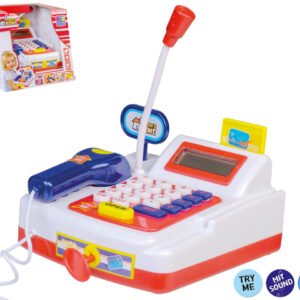 Kassakone minilaskimella, skannerilla, mikrofonilla ja äänellä